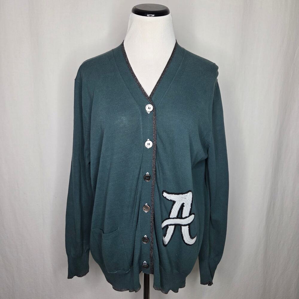 Golden Goose V Neck Varsity Monogram A Logo Button Up Cardigan Sweater Large